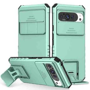 For Google Pixel 9 Pro XL Stereoscopic Holder Sliding Camshield Phone Case(Light Green)