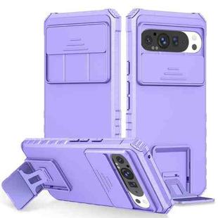 For Google Pixel 9 Pro XL Stereoscopic Holder Sliding Camshield Phone Case(Purple)