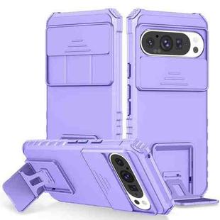 For Google Pixel 9 Pro Stereoscopic Holder Sliding Camshield Phone Case(Purple)