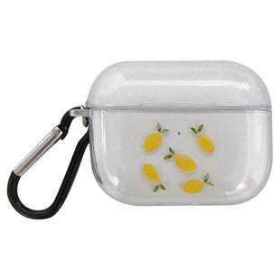 For AirPods Pro Transparent TPU Pattern Earphone Protective Case with Hook(Lemon)