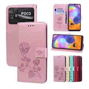 For Xiaomi Poco C40 Rose Embossed Flip PU Leather Phone Case(Rose Gold)