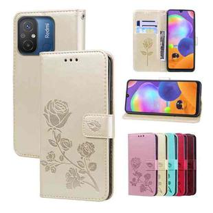 For Xiaomi Redmi 12C/11A 4G Global/Poco C55 Rose Embossed Flip PU Leather Phone Case(Gold)