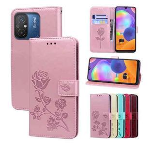 For Xiaomi Redmi 12C/11A 4G Global/Poco C55 Rose Embossed Flip PU Leather Phone Case(Rose Gold)