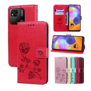 For Xiaomi Redmi 10A 4G Rose Embossed Flip PU Leather Phone Case(Red)