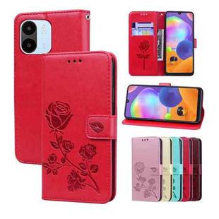 For Xiaomi Redmi A1/A2 Rose Embossed Flip PU Leather Phone Case(Red)