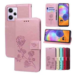 For Xiaomi Redmi Note 12 5G Global/Poco X5 Rose Embossed Flip PU Leather Phone Case(Rose Gold)