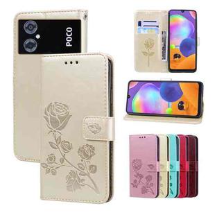 For Xiaomi Poco M4 5G/Poco M5/Redmi Note 11R Rose Embossed Flip PU Leather Phone Case(Gold)