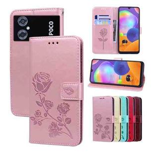 For Xiaomi Poco M4 5G/Poco M5/Redmi Note 11R Rose Embossed Flip PU Leather Phone Case(Rose Gold)