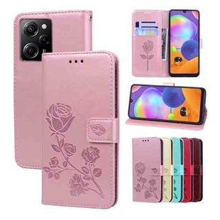 For Xiaomi Redmi Note 12 Pro Speed/Poco X5 Pro 5G Rose Embossed Flip PU Leather Phone Case(Rose Gold)