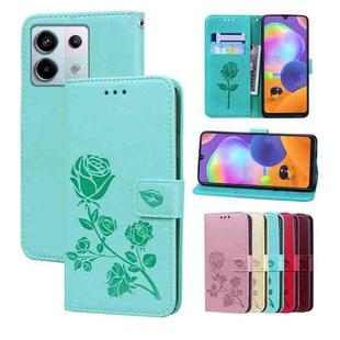 For Xiaomi Redmi Note 13 4G Rose Embossed Flip PU Leather Phone Case(Green)