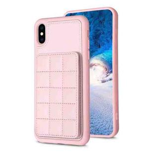 For iPhone XS / X Grid Card Slot Holder Phone Case(Pink)