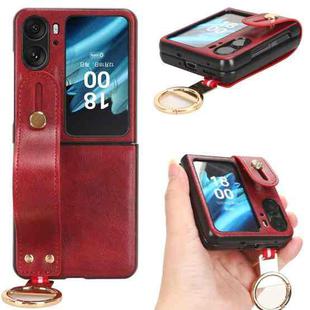 For OPPO Find N2 Flip Wristband Leather Back Phone Case(Red)