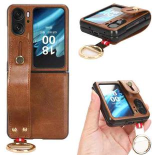 For OPPO Find N2 Flip Wristband Leather Back Phone Case(Brown)