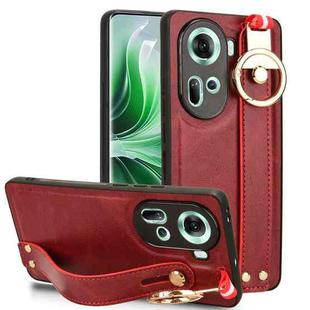 For OPPO Reno11 5G Global Wristband Leather Back Phone Case(Red)