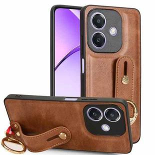 For OPPO A3x 5G Wristband Leather Back Phone Case(Brown)