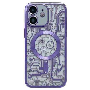 For iPhone 11 Electroplated Circuit Board Pattern MagSafe Phone Case(Purple)