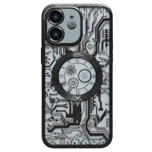 For iPhone 11 Electroplated Circuit Board Pattern MagSafe Phone Case(Black)