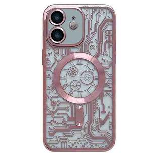 For iPhone 11 Electroplated Circuit Board Pattern MagSafe Phone Case(Pink)