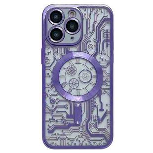 For iPhone 11 Pro Electroplated Circuit Board Pattern MagSafe Phone Case(Purple)
