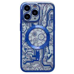 For iPhone 11 Pro Max Electroplated Circuit Board Pattern MagSafe Phone Case(Dark Blue)