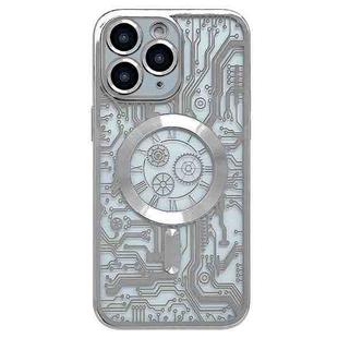 For iPhone 11 Pro Max Electroplated Circuit Board Pattern MagSafe Phone Case(Silver)