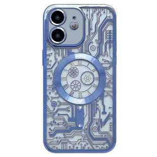 For iPhone 12 Electroplated Circuit Board Pattern MagSafe Phone Case(Sierra Blue)