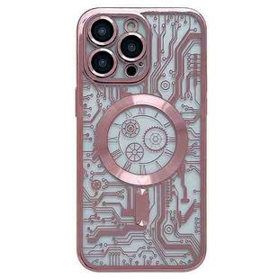 For iPhone 12 Pro Max Electroplated Circuit Board Pattern MagSafe Phone Case(Pink)