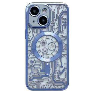 For iPhone 13 Electroplated Circuit Board Pattern MagSafe Phone Case(Sierra Blue)
