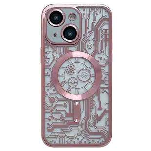 For iPhone 13 Electroplated Circuit Board Pattern MagSafe Phone Case(Pink)