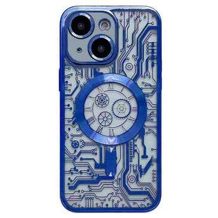 For iPhone 14 Electroplated Circuit Board Pattern MagSafe Phone Case(Dark Blue)