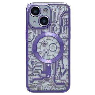 For iPhone 14 Electroplated Circuit Board Pattern MagSafe Phone Case(Purple)