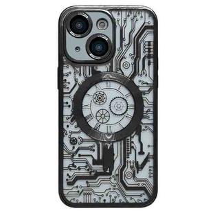 For iPhone 14 Electroplated Circuit Board Pattern MagSafe Phone Case(Black)