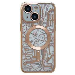 For iPhone 14 Electroplated Circuit Board Pattern MagSafe Phone Case(Gold)