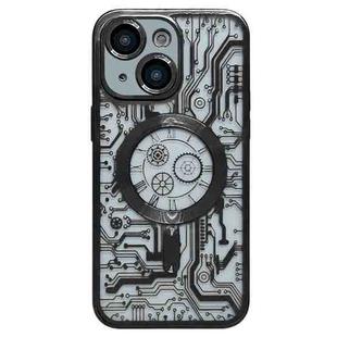 For iPhone 14 Plus Electroplated Circuit Board Pattern MagSafe Phone Case(Black)