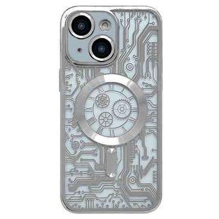 For iPhone 14 Plus Electroplated Circuit Board Pattern MagSafe Phone Case(Silver)