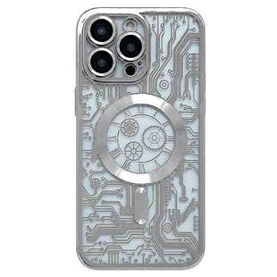 For iPhone 14 Pro Electroplated Circuit Board Pattern MagSafe Phone Case(Silver)