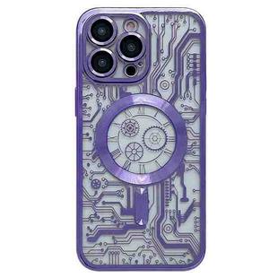 For iPhone 14 Pro Max Electroplated Circuit Board Pattern MagSafe Phone Case(Purple)