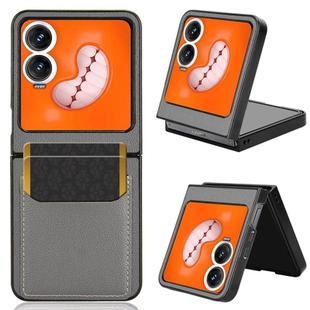 For Tecno Phantom V Flip2 Litchi Texture Card Slots Back Cover Phone Case(Grey)