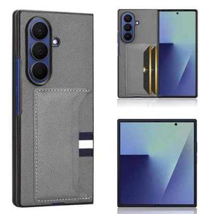 For Samsung Galaxy Z Fold7 5G Litchi Texture Card Slots Back Cover Phone Case(Grey)