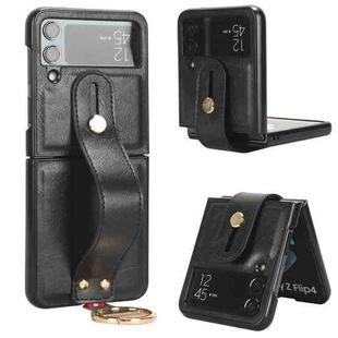For Samsung Galaxy Z Flip4 Wristband Leather Back Phone Case(Black)