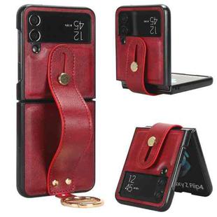 For Samsung Galaxy Z Flip4 Wristband Leather Back Phone Case(Red)