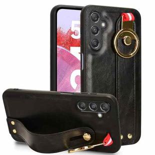 For Samsung Galaxy M34 5G Wristband Leather Back Phone Case(Black)