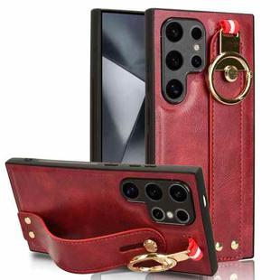 For Samsung Galaxy S24 Ultra 5G Wristband Leather Back Phone Case(Red)