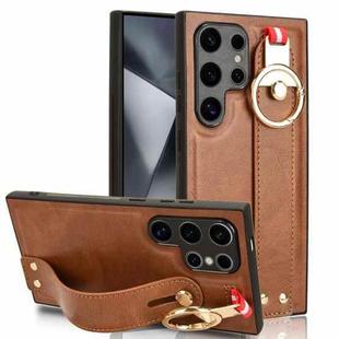 For Samsung Galaxy S24 Ultra 5G Wristband Leather Back Phone Case(Brown)