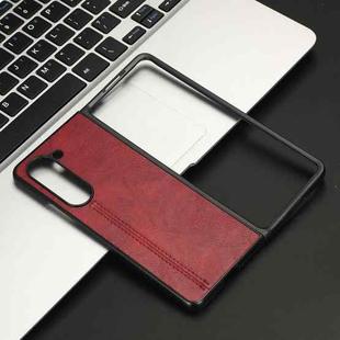 For Samsung Galaxy Z Fold5 Cow Pattern Sewing Back Cover Phone Case(Red)