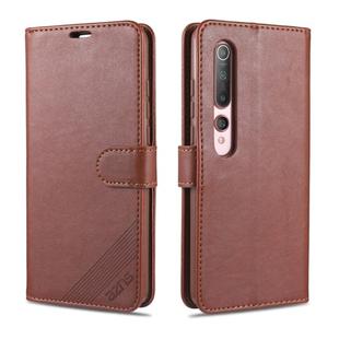 For Xiaomi Mi 10 / 10 Pro AZNS Sheepskin Texture Horizontal Flip Leather Case with Holder & Card Slots & Wallet(Brown)