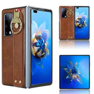 For Huawei Mate X2 Wristband Leather Back Phone Case(Brown)