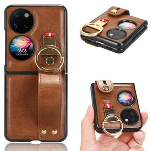 For Huawei P50 Pocket Wristband Leather Back Phone Case(Brown)