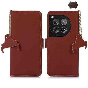 For OnePlus 12 Genuine Leather Magnetic RFID Leather Phone Case(Coffee)