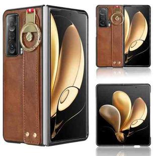 For Honor Magic V Wristband Leather Back Phone Case(Brown)